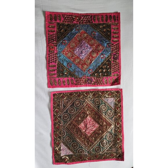 Set Of 2 Handmade Embroidered Pillow Covers Made In India - Picture 2 of 6
